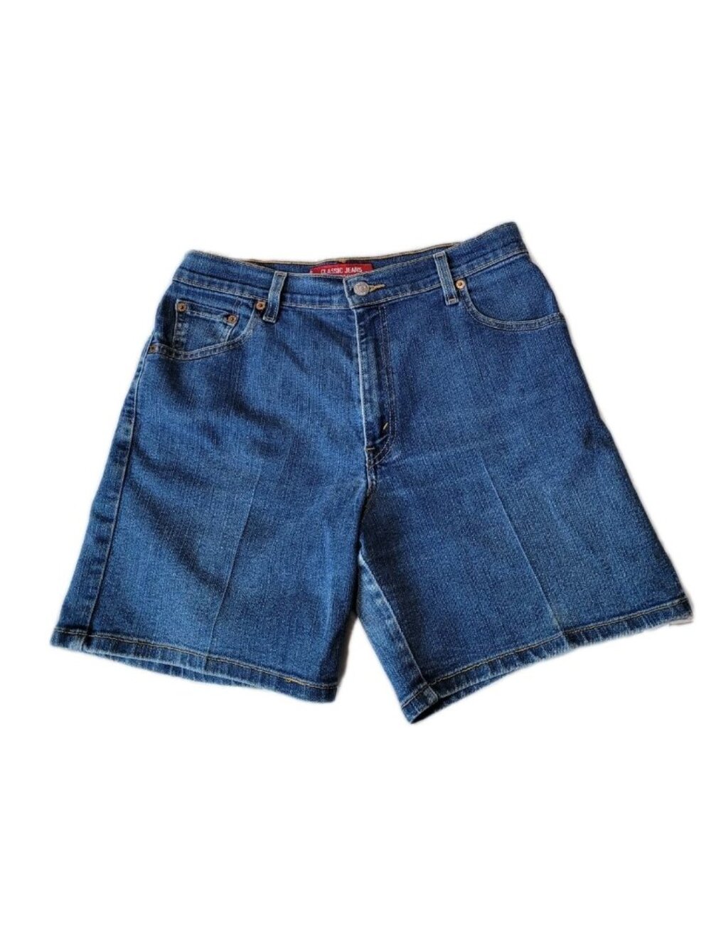 LEVIS Mid Length Shorts Womens  32X6 Denim Cotton Stretch Classic  Blue Mid Rise
